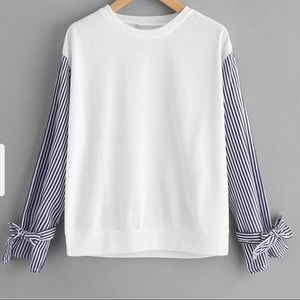 Pinstripe Tie Bow Sleeve Tee